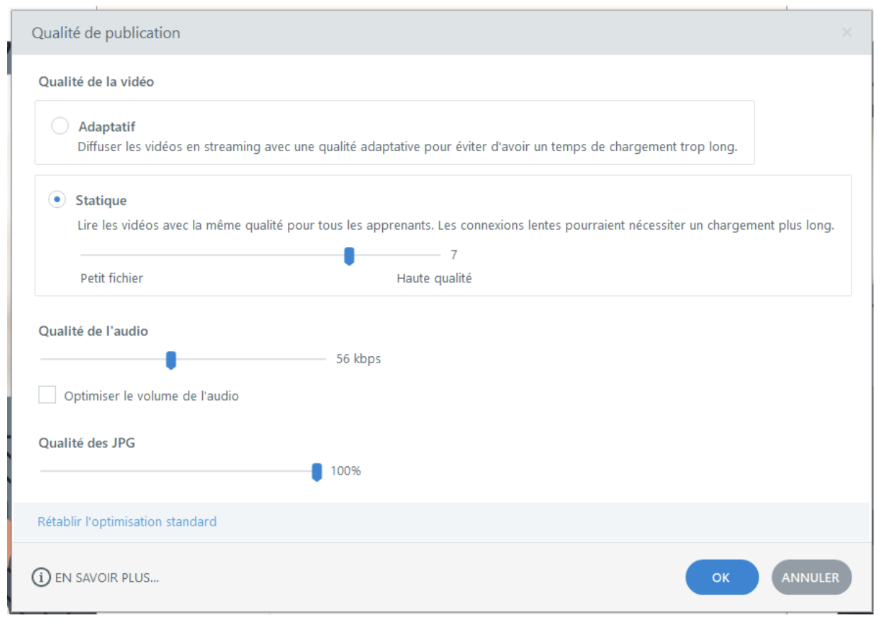 Réglage de la qualité de publication dans Storyline